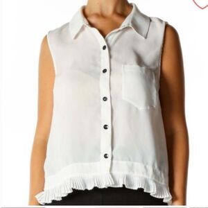 NWT Cabi #3439 Ruffle Pleated Hem Flowy White Button Up Tank Top Career L